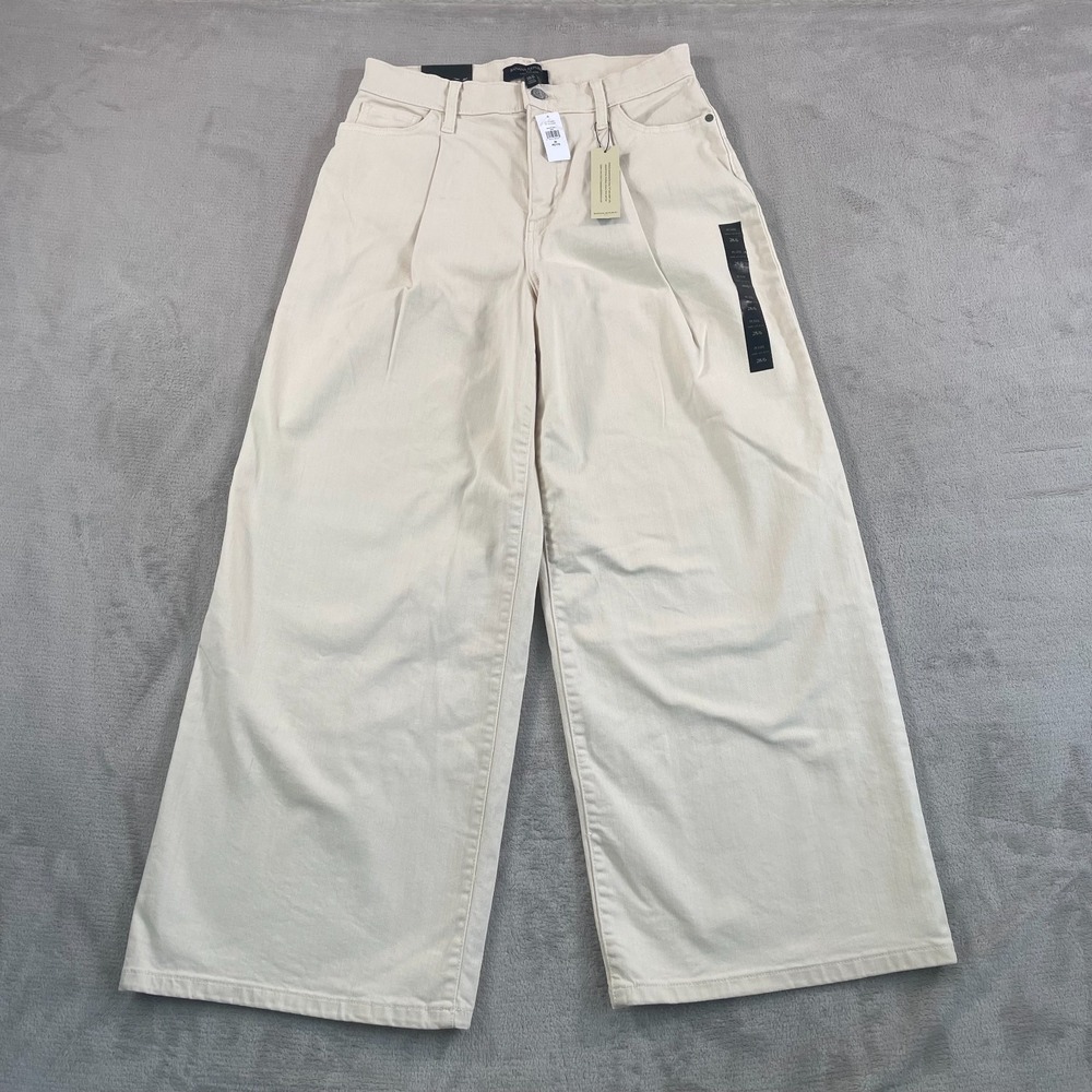 Banana Republic Pleated High-Rise Wide-Leg Jeans Women 28P/6 Petite Ecru NWT
